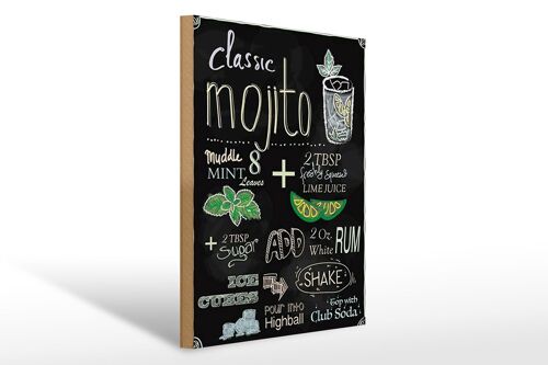 Holzschild Rezept 30x40cm classic mojito white Rum Soda