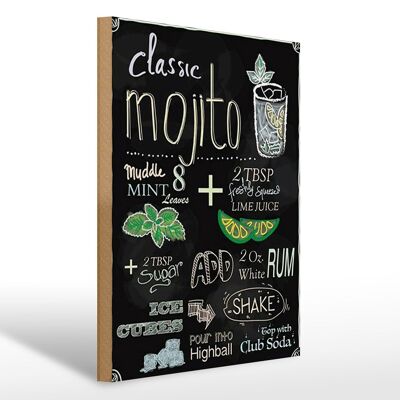 Letrero de madera receta 30x40cm mojito clásico ron blanco refresco