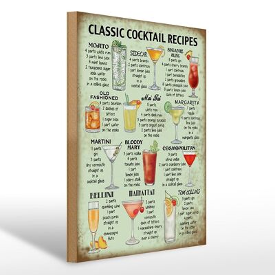 Holzschild Retept 30x40cm classic Cocktails Recipes Mojito