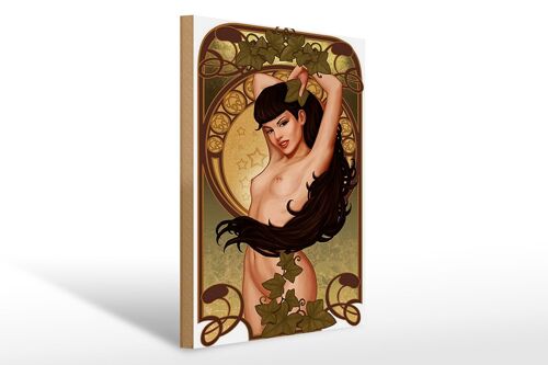 Holzschild Pin Up 30x40cm sexy Frau Girl Efeu Piercing