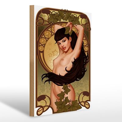 Holzschild Pin Up 30x40cm sexy Frau Girl Efeu Piercing