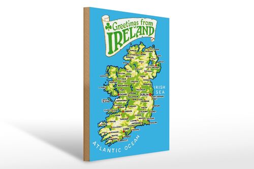Holzschild Urlaub 30x40cm Greetings from Ireland Landkarte
