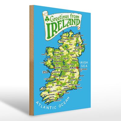 Holzschild Urlaub 30x40cm Greetings from Ireland Landkarte