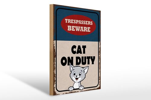 Holzschild Spruch 30x40cm trespassers beware cat on duty