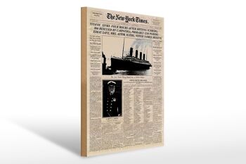 Panneau en bois journal 30x40cm New York Times Titanic éviers 1