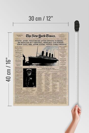 Panneau en bois journal 30x40cm New York Times Titanic éviers 4