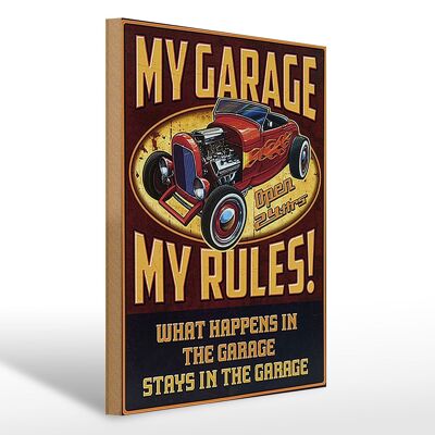 Cartel de madera que dice 30x40cm mi garaje abierto las 24 horas mis reglas
