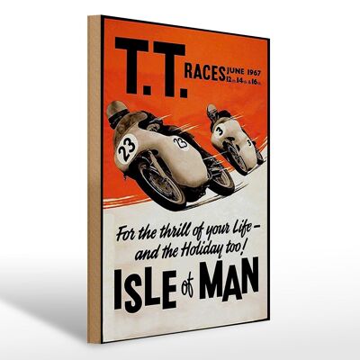 Wooden sign saying 30x40cm motorcycle TT races Isle of Man