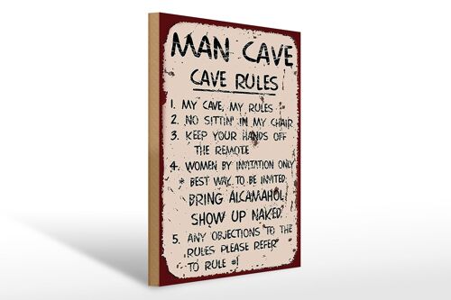 Holzschild Spruch 30x40cm Man cave my cave my rules