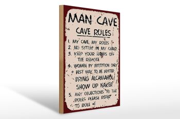 Panneau en bois disant 30x40cm Man cave my cave mes règles 1