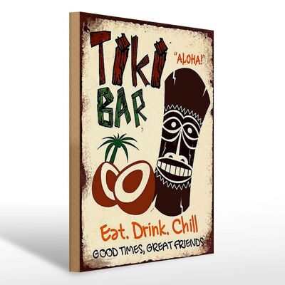 Letrero de madera que dice 30x40cm TIKI Bar Aloha comer beber enfriar