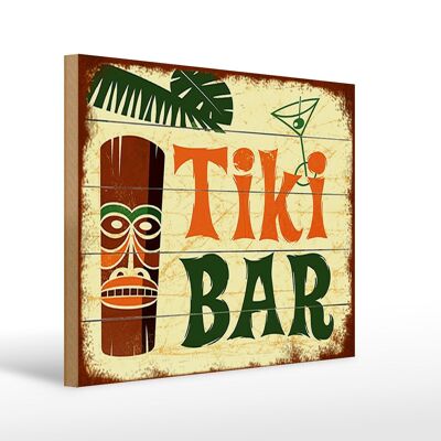 Cartello in legno con scritta TIKI Bar Cocktail 40x30 cm