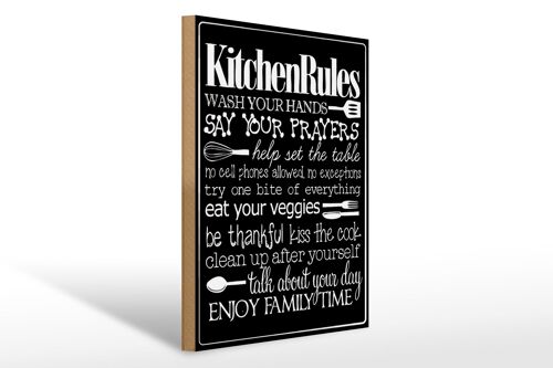 Holzschild Spruch 30x40cm Kitchen Rules wash your hands