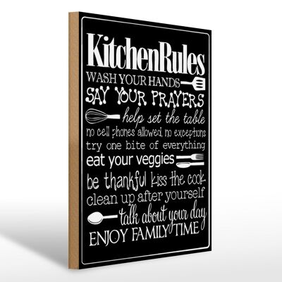 Letrero de madera que dice Reglas de cocina 30x40cm lávate las manos
