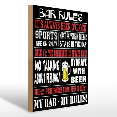 Wooden sign saying 30x40cm Bar rules Beer my bar my rules