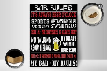 Panneau en bois disant 30x40cm Bar règles bière mon bar mes règles 2