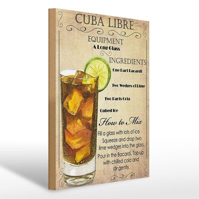 Panneau en bois 30x40cm Cuba Libre Équipement ingrédient