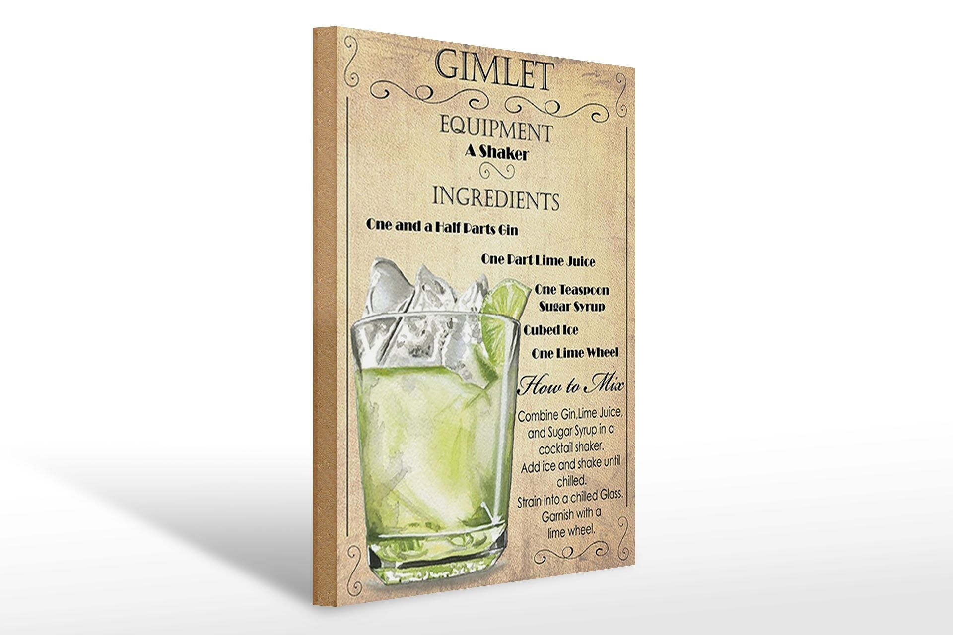 Wooden sign 30x40cm Gimlet Equipment ingredients beige sign