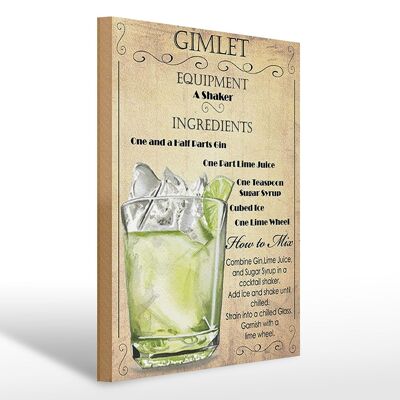 Holzschild 30x40cm Gimlet Equipment ingredients beige Schild