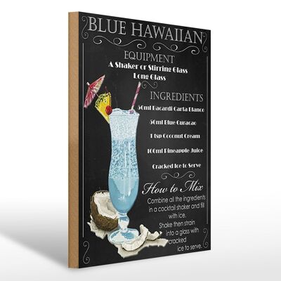 Cartello in legno 30x40 cm blu ingredienti hawaiani