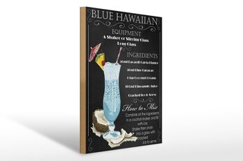 Panneau en bois 30x40cm bleu ingrédients hawaïens 1