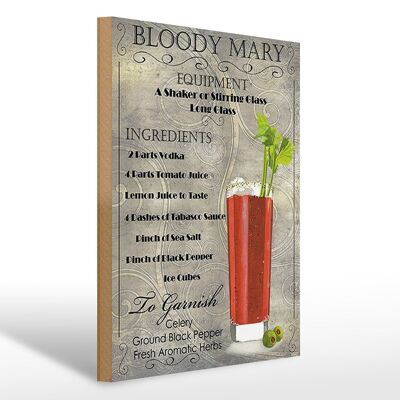Cartello in legno 30x40 cm ingrediente cocktail Bloody Mary