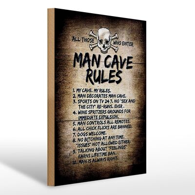Holzschild Spruch 30x40cm man cave rules Totenkopf