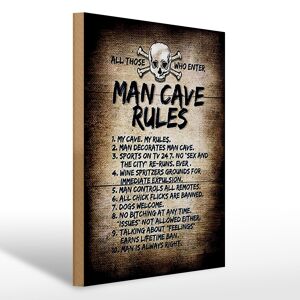 Panneau en bois disant 30x40cm Man Cave Rules Skull