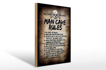 Panneau en bois disant 30x40cm Man Cave Rules Skull 1