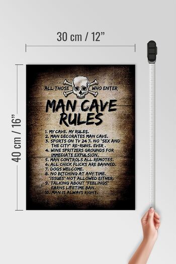 Panneau en bois disant 30x40cm Man Cave Rules Skull 4