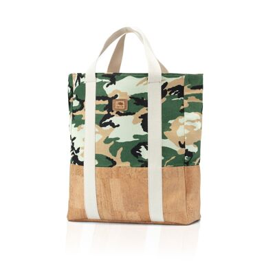 Printed cotton and cork shopping bag