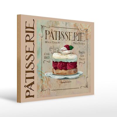 Letrero de madera que dice Pastel Patisserie Paris Tartes 40x30cm