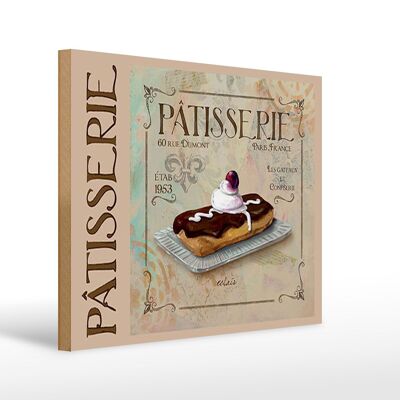 Cartello in legno con scritta "Torta eclair Patisserie Paris" 40x30 cm