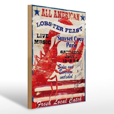 Cartello in legno con scritta "All American Lobster Feast Music" 30x40 cm