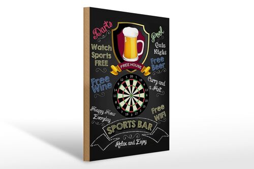 Holzschild Spruch 30x40cm sports bar Darts relax and enjoy