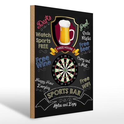 Cartello in legno con scritta "Freccette da bar sportivo" 30 x 40 cm, relax e divertimento