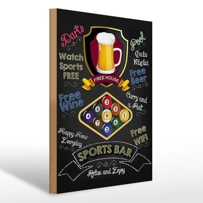 Letrero de madera que dice bar deportivo 30x40cm Cerveza, relájate y disfruta del billar.