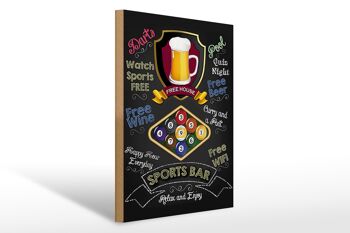 Panneau en bois indiquant 30x40cm bar sportif bière détendez-vous et profitez du billard 1