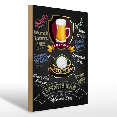 Wooden sign saying 30x40cm sports bar Golf relax and enjoy