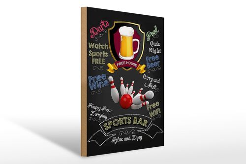 Holzschild Spruch 30x40cm sports bar Beer relax and enjoy Bowling