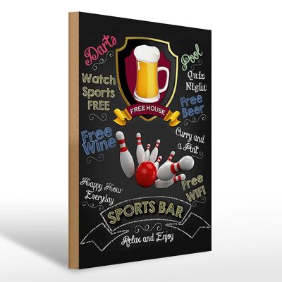 Cartello in legno con scritta "Sport Bar" 30x40 cm Birra rilassati e divertiti con il bowling