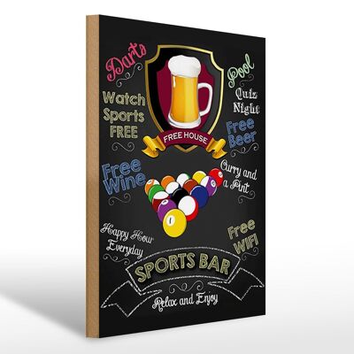 Cartello in legno con scritta 30x40 cm Sport Bar Birra Birra Rilassati Divertiti