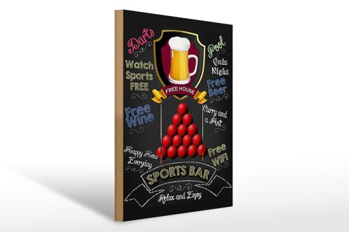 Holzschild Spruch 30x40cm sports bar Free WIFI free Beer