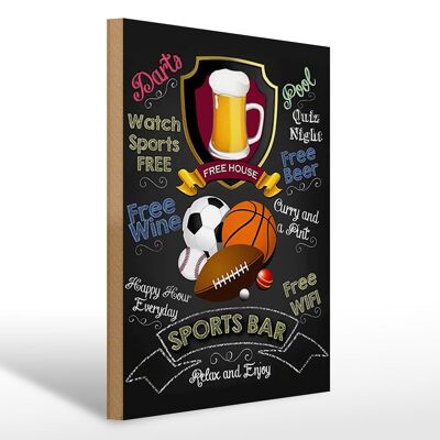 Panneau en bois indiquant 30x40cm bar sportif happy hour fléchettes de bière