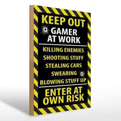 Holzschild Spruch 30x40cm keep out gamer at work own risk