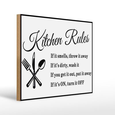 Wooden sign saying 40x30cm Kitchen Rules Kitchen Rules