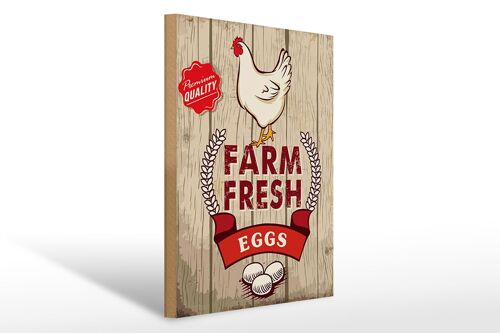 Holzschild Spruch 30x40cm Huhn farm fresh eggs premium