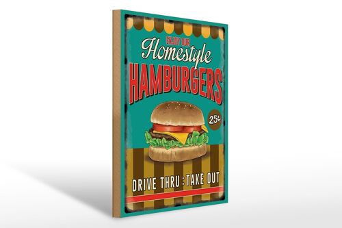 Holzschild Essen 30x40cm Hamburgers enjoy our Homestyle