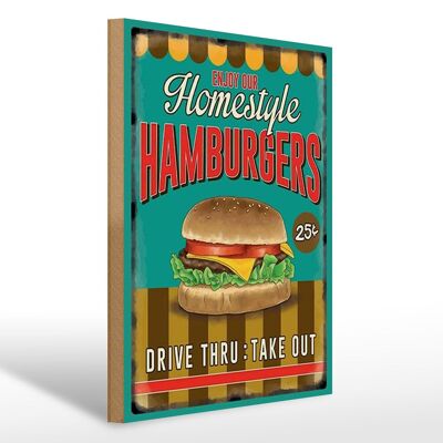 Cartello in legno per cibo 30x40 cm Gli hamburger apprezzano il nostro stile di casa