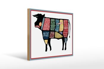 Plaque en bois boucher 40x30cm vache boeuf coupe viande 1